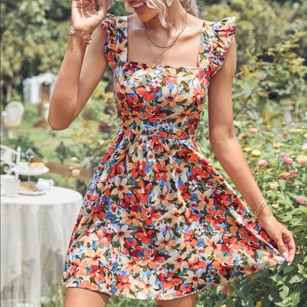 Floral Tie Back Mini Dress